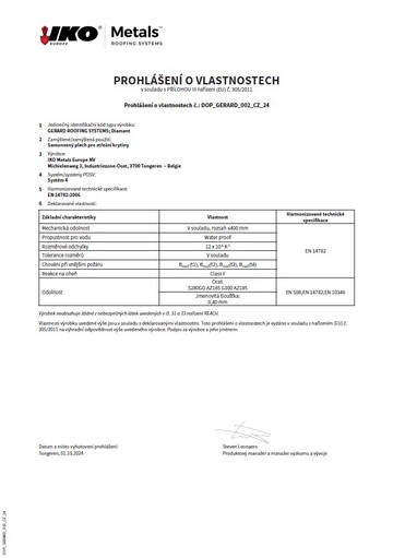 PROHLÁŠENÍ O VLASTNOSTECH: Diamant