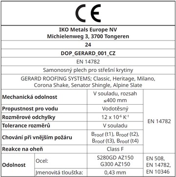 CE LABELS: Classic, Heritage, Milano, Corona Shake, Senator Shingle, Alpine Slate